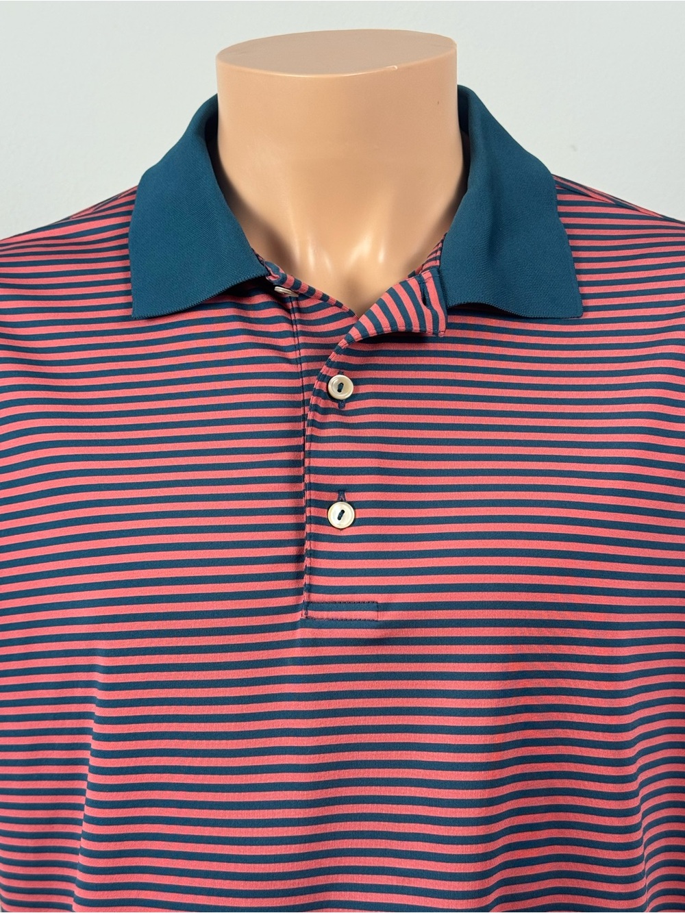 ✨ Peter Millar Summer Comfort Men’s Polo Shirt Pink Blue Striped Size L
